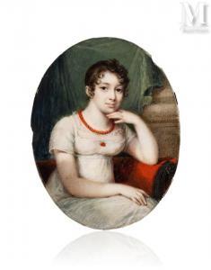 HUET François Villiers 1772-1813,Portrait de jeune fille au collier de corai,1810,Millon & Associés 2023-11-23
