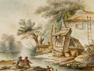 HUET Jean Baptiste I 1745-1811,Boys Fishing by the Mill,Barridoff Auctions US 2024-04-13