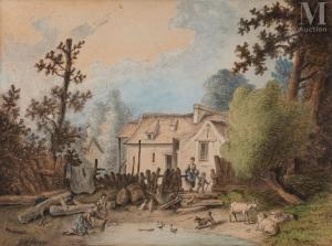 HUET Nicolas 1770-1830,Vue animée d\’une ferme,1788,Millon & Associés FR 2023-05-23