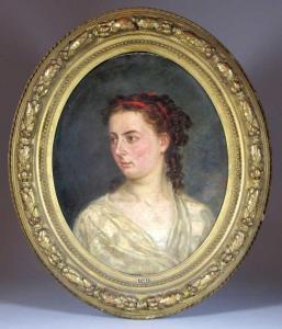 HUET Paul 1803-1869,"Portrait de sa fille à l'âge de dix-huit ans",Audap-Mirabaud FR 2014-12-08