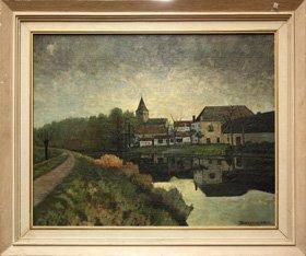 HUGENTOBLER Emil 1892-1964,Belgian Landscape with a Village Reflected in,1958,Clars Auction Gallery 2010-02-07