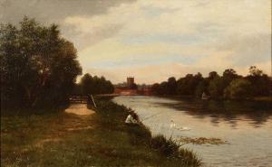 HUGHES george frederick,River landscape with seated fisherman,1880,Mallams GB 2016-07-14