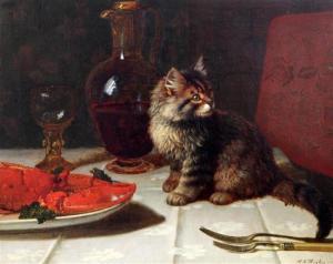 HUGHES george frederick,Tabby kitten on a table top beside a claret jug an,Gorringes GB 2018-03-06