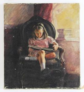 HUGHES George 1907-1990,young girl reading,1939,Kaminski & Co. US 2021-01-17
