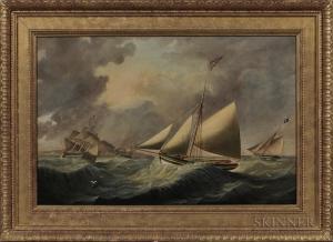 HUGHES John 1805-1880,Two Liverpool Pilot Boats Depicted in Beaumaris Ba,Skinner US 2018-08-14
