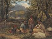 HUGHES Joseph Johan 1820-1909,Hillside sheep shearing,1859,Christie's GB 2005-05-18