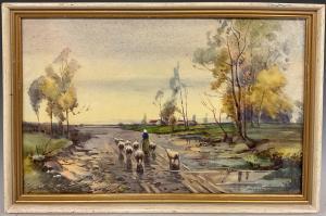 HUGHES RICHARDSON H. 1882-1964,Leading the flock home,Bamfords Auctioneers and Valuers GB 2023-08-09