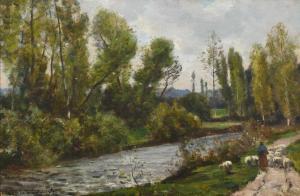 HUGHES STANTON Herbert Edward Pelham 1870-1937,River landscape with a figure ,1917,Woolley & Wallis 2023-09-05
