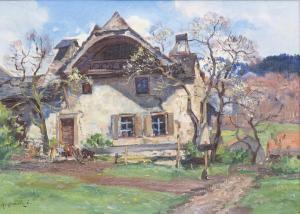 HUGUENIN LASSAUGUETTE Fritz Edouard 1842-1926,Ferme vaudoise,Dogny Auction CH 2022-04-05