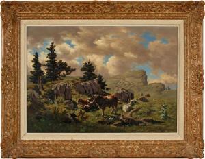 HUGUENIN LASSAUGUETTE Fritz Edouard,Kühe und Schaf auf der Alp,1876,Dobiaschofsky 2023-11-08