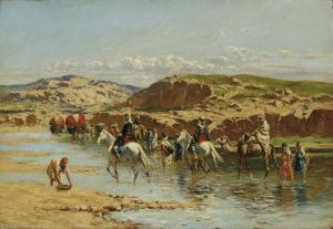 HUGUET Victor Pierre 1835-1902,Fording a River, Algiers,Christie's GB 2018-10-31