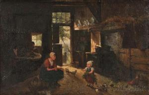 HUIBERS Jan Derk 1829-1919,Mother and Child with Flowers in a Barn Interior,Skinner US 2018-01-12