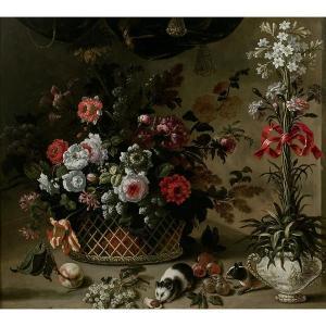 HUILLIOT Pierre Nicolas 1674-1751,Panier de fleurs et majolique,Tajan FR 2021-12-16