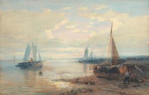 HULK Abraham I 1813-1897,A calm: a coastal landscape with moored sailing ba,Christie's GB 1999-04-20