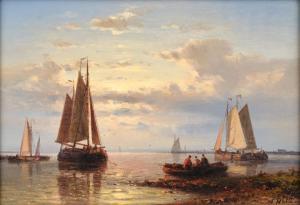 HULK Abraham I 1813-1897,Moored shipping vessels in a calm at dusk,Tennant's GB 2024-03-16