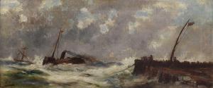 HULK Abraham II 1851-1922,A paddle steamer in heavy seas off a jetty,Sworders GB 2023-09-26