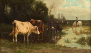 HULK William Frederick 1852-1906,Cattle Watering by a Pond,Mealy's IE 2016-05-24