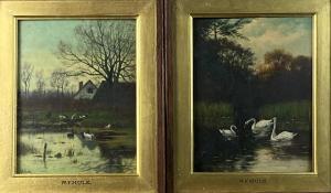 HULK William Frederick 1852-1906,Pool and River Scenes with Ducks and Swans,Halls GB 2024-02-07