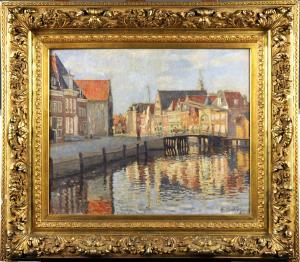 HULKENBROK Henri 1800-1900,Canal traversant la Ville,Galerie Moderne BE 2010-02-23