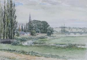 HULL Edward 1810-1877,VIEW OF ONLEY FROM WATER MEADOW,Potomack US 2020-10-14