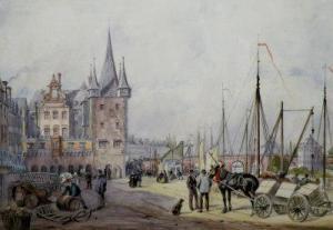 HULL Edwin 1827-1877,Figures at a quayside in a continental town,Halls GB 2012-03-14