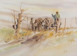HULLEY Wallace Hugh 1931,Donkey Cart & Cottages,5th Avenue Auctioneers ZA 2022-04-24