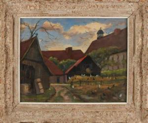 HULSHOFF POL Albertus Gerhard 1883-1957,Farm at church with chickens,Twents Veilinghuis 2018-10-12