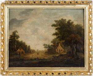 HULSWIT Jan 1766-1822,Landscape with two houses and figures walking in a road,Eldred's US 2021-06-11