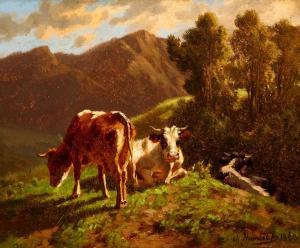 HUMBERT Charles 1813-1881,Troupeau de Vaches dans les Alpes,1868,Zofingen CH 2022-11-26