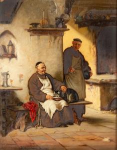 HUMBORG Adolf 1847-1921,Monk with Kitten,Cottone US 2021-06-17