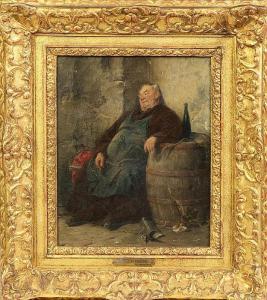 HUMBORG Adolf 1847-1921,Seated monk w/barrel & glass of wine,Cottone US 2013-10-05