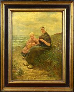HUME Edith 1832-1926,Mother working with child in the dunes,Twents Veilinghuis NL 2024-01-11