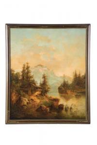 humphrey goodrich helen 1837-1905,Mountain lake with a nearby cabin,1858,Garth's US 2009-05-23