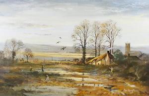 HUMPHRIES Ron,Landscape scene with three figures shooting pheasants,Fellows & Sons GB 2016-05-23
