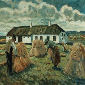 HUNE Anders 1894-1968,Landscape with farmer making sheaves,1943,Bruun Rasmussen DK 2012-04-23