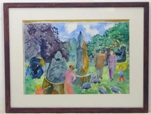 Hunkin Sally,Figures and guinea fowl in a sculpture garden,20th century,Dickins GB 2019-07-12