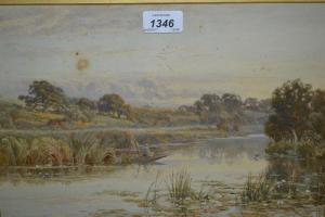 HUNN Tom 1878-1908,river scene with angler in a punt,Lawrences of Bletchingley GB 2017-09-05