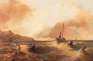 HUNT Alfred 1800,Fishing vessel in choppy seas off the shore,Bonhams GB 2004-04-27