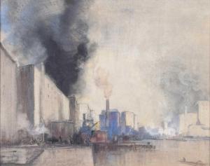 HUNT Cecil Arthur 1873-1965,An Industrial Harbour,Peter Wilson GB 2023-10-12