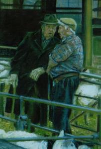HUNT Christine 1900-2000,Two farmers in conversation at market,Rogers Jones & Co GB 2016-09-10