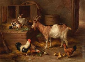 HUNT Edgar 1876-1953,A goat, hens, chicks and rabbits at feeding time,1915,Bonhams GB 2024-03-13