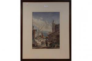 HUNT Henry 1800-1800,Continental Harbour with Figures and Sailing Boats,Tooveys Auction 2015-03-25