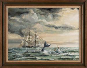 HUNT Joseph, Joe 1912,Whaling scene of the Charles W. Morgan,1967,Eldred's US 2022-08-05