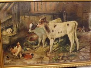 HUNT W,Barn scene with calves and chickens,Keys GB 2016-10-31