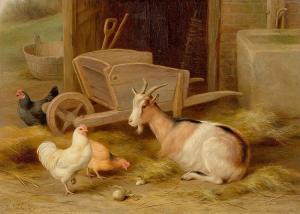HUNT Walter 1861-1941,Goat and hens in a stable,1912,Galerie Koller CH 2014-09-19