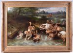 HUNT Walter 1861-1941,Otter hounds giving chase,1912,Halls GB 2023-03-22