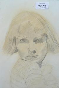 HUNTER Ian 1939,head and shoulder portrait of a woman,1974,Lawrences of Bletchingley GB 2018-06-05