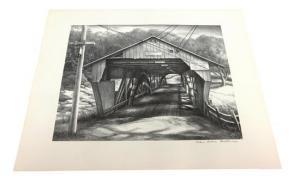 HUNTLEY Victoria Eb. Hutson 1900-1971,Covered Bridge, Vermont,Winter Associates US 2016-05-16
