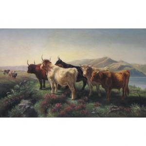 HURT Louis Bosworth 1856-1929,Confrontation: Highland Cattle by a Loch,William Doyle US 2016-02-10