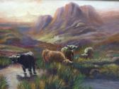 HURT Louis Bosworth 1856-1929,Highland cattle in mountainous landscapes,Gorringes GB 2007-11-30
